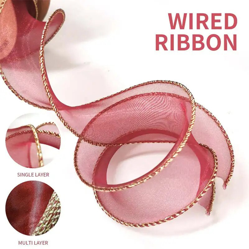 4 cm caurspīdīgas vadu organzas lentes ar Golden Edge modes lenti DIY dāvanu iesaiņošanai kāzu pušķu Ziemassvētku dekorēšanai