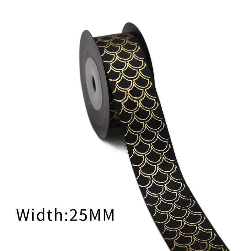 Σατέν κορδέλα με στάμπα χρυσού φύλλου 5 μέτρων για συσκευασία δώρου Συσκευασία γάμου Χριστουγεννιάτικη διακόσμηση γενεθλίων 2020122201