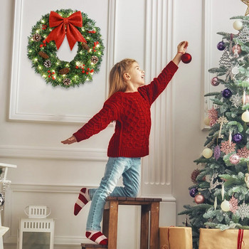 Χριστουγεννιάτικο στεφάνι πόρτας Διακόσμηση τοίχου Πρωτοχρονιάτικο στεφάνι με κουκουνάρια Φιόγκος κόκκινη κορδέλα έλατο από μούρο Navidad Χριστουγεννιάτικη διακόσμηση