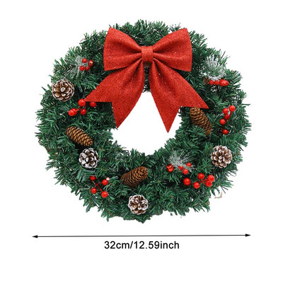 Ziemassvētku vainaga durvju sienas rotājums Jaungada vainags ar priežu čiekuriem ogas egles sarkanas lentes loks Navidad Ziemassvētku dekors