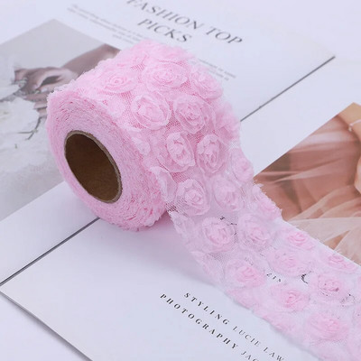 6 cm/8 cm x 1 jards 3D šifona rožu ziedu izšūts mežģīņu apdares lentes audums, šūšanas darbs kostīmu galvassegas cepures dekorēšanai