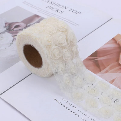 6 cm/8 cm x 1 jards 3D šifona rožu ziedu izšūts mežģīņu apdares lentes audums, šūšanas darbs kostīmu galvassegas cepures dekorēšanai