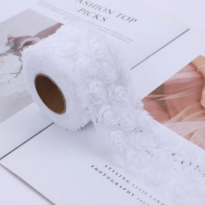 6 cm/8 cm x 1 jards 3D šifona rožu ziedu izšūts mežģīņu apdares lentes audums, šūšanas darbs kostīmu galvassegas cepures dekorēšanai