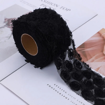 6 cm/8 cm x 1 jards 3D šifona rožu ziedu izšūts mežģīņu apdares lentes audums, šūšanas darbs kostīmu galvassegas cepures dekorēšanai