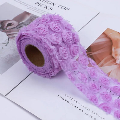 6 cm/8 cm x 1 jards 3D šifona rožu ziedu izšūts mežģīņu apdares lentes audums, šūšanas darbs kostīmu galvassegas cepures dekorēšanai