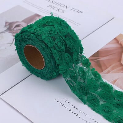 6 cm/8 cm x 1 jards 3D šifona rožu ziedu izšūts mežģīņu apdares lentes audums, šūšanas darbs kostīmu galvassegas cepures dekorēšanai
