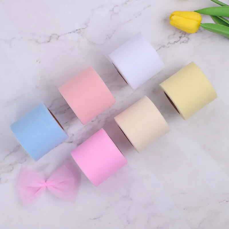 6 cm * 25 jardi / rullītis DIY Craft Soild Tille audums Dāvanu bantīšu iepakojums Lente Big Bow Lentes Kakls Floret Till Lentes Roll Vairumtirdzniecība