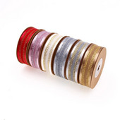 10 jardi/rullī 20 mm divpusēja satīna lente ar zelta malu žakarda organzas lentes kāzu dekorēšanai dāvanu iesaiņošanai