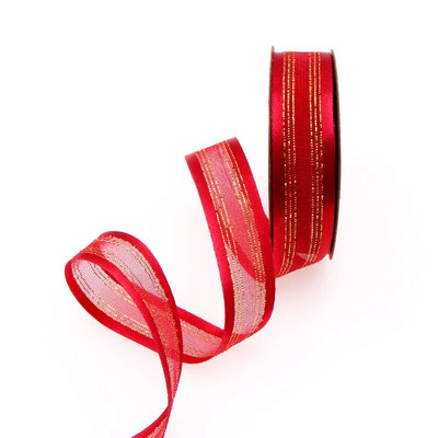 10 jardi/rullī 20 mm divpusēja satīna lente ar zelta malu žakarda organzas lentes kāzu dekorēšanai dāvanu iesaiņošanai