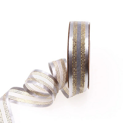 10 jardi/rullī 20 mm divpusēja satīna lente ar zelta malu žakarda organzas lentes kāzu dekorēšanai dāvanu iesaiņošanai