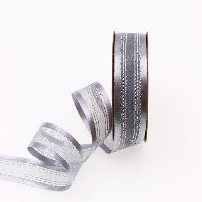 10 jardi/rullī 20 mm divpusēja satīna lente ar zelta malu žakarda organzas lentes kāzu dekorēšanai dāvanu iesaiņošanai