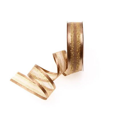 10 jardi/rullī 20 mm divpusēja satīna lente ar zelta malu žakarda organzas lentes kāzu dekorēšanai dāvanu iesaiņošanai