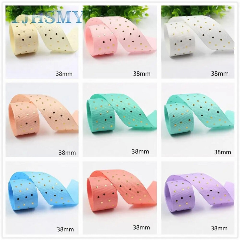 L-20609-523 1-1/2” karstā zelta punktu apdrukas lente, 5 jardi, ar rokām darināti matu aksesuāri Materiāls, bantīšu rotājumi