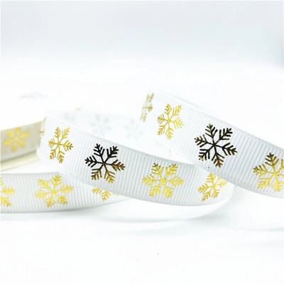 5 jardų 10/15/25 mm kalėdinio dekoro Grosgrain juostelė, spausdinta Kalėdų snaigės juostelė, skirta rankų darbo dizaino kalėdiniam papuošimui