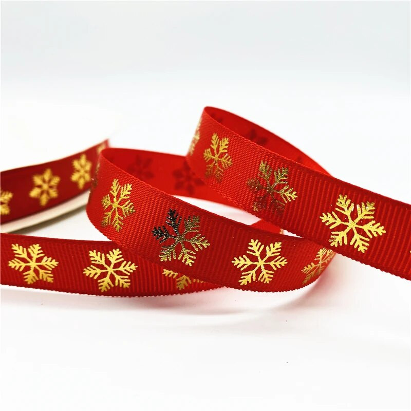 5 jardų 10/15/25 mm kalėdinio dekoro Grosgrain juostelė, spausdinta Kalėdų snaigės juostelė, skirta rankų darbo dizaino kalėdiniam papuošimui