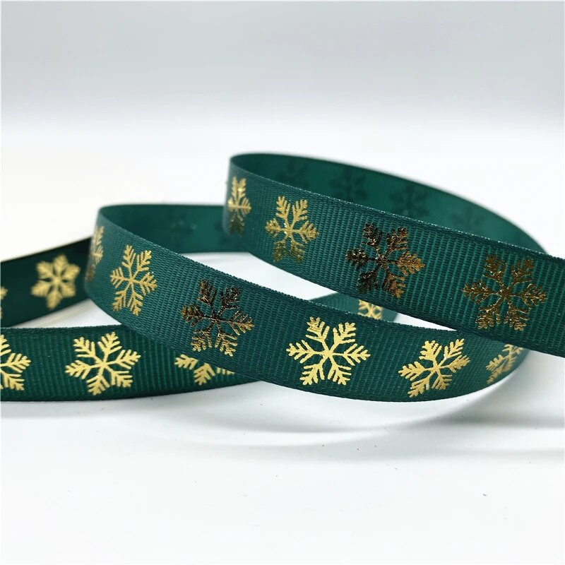 5 jardų 10/15/25 mm kalėdinio dekoro Grosgrain juostelė, spausdinta Kalėdų snaigės juostelė, skirta rankų darbo dizaino kalėdiniam papuošimui