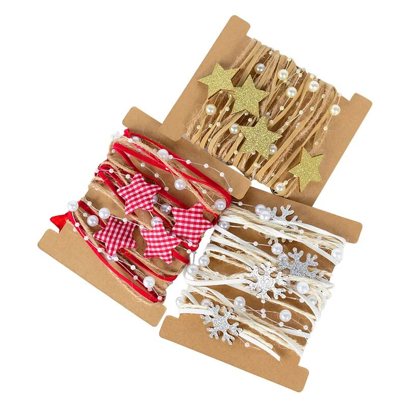 1 m/2 m Pentagrammas pērlīšu virtenes sniegpārsliņu ķēdes lente mājas kāzu dekorēšanai Ziemassvētku dāvanu iesaiņošanai Amatniecības iesaiņojuma piederumi.