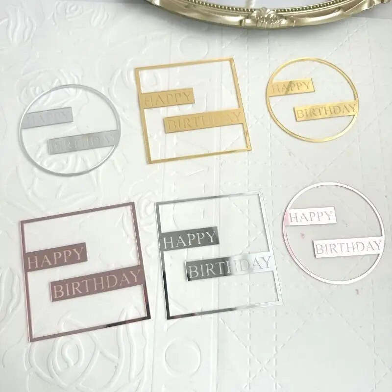 Šoninės apvalios su gimtadieniu tortų tvarsčiai rožinio aukso aukščiausios klasės akriliniai vaikų gimtadienio tortų papuošimai kūdikių dušo dovanoms