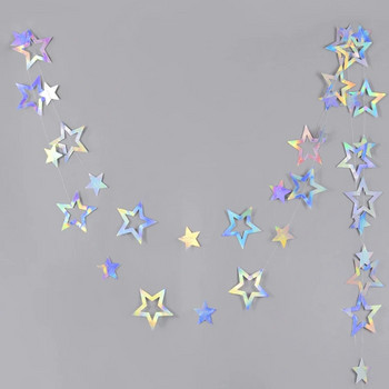 Laser Ασημένιο χαρτί Star Garland Banner Χρόνια Πολλά Διακόσμηση πάρτι Κορίτσι Αγόρι Baby Shower Γάμος Χριστουγεννιάτικη διακόσμηση τοίχου