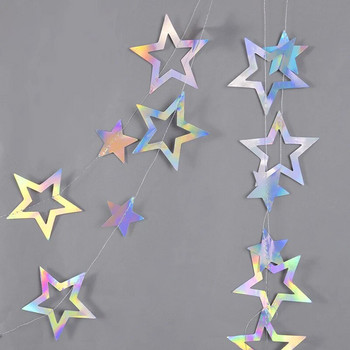 Laser Ασημένιο χαρτί Star Garland Banner Χρόνια Πολλά Διακόσμηση πάρτι Κορίτσι Αγόρι Baby Shower Γάμος Χριστουγεννιάτικη διακόσμηση τοίχου