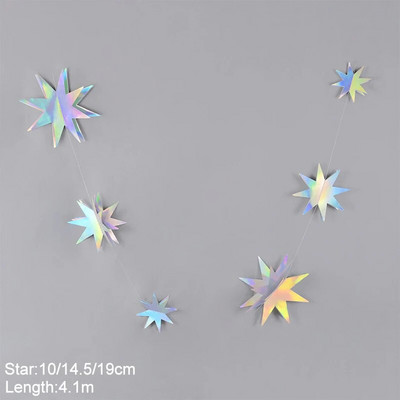Lazerinis sidabrinis popierinis žvaigždės girliandos reklamjuostė su gimtadieniu dekoracija mergaitei berniukui kūdikių dušas Vestuvės Kalėdų pakabinimas ant sienos