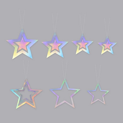 Lazerinis sidabrinis popierinis žvaigždės girliandos reklamjuostė su gimtadieniu dekoracija mergaitei berniukui kūdikių dušas Vestuvės Kalėdų pakabinimas ant sienos