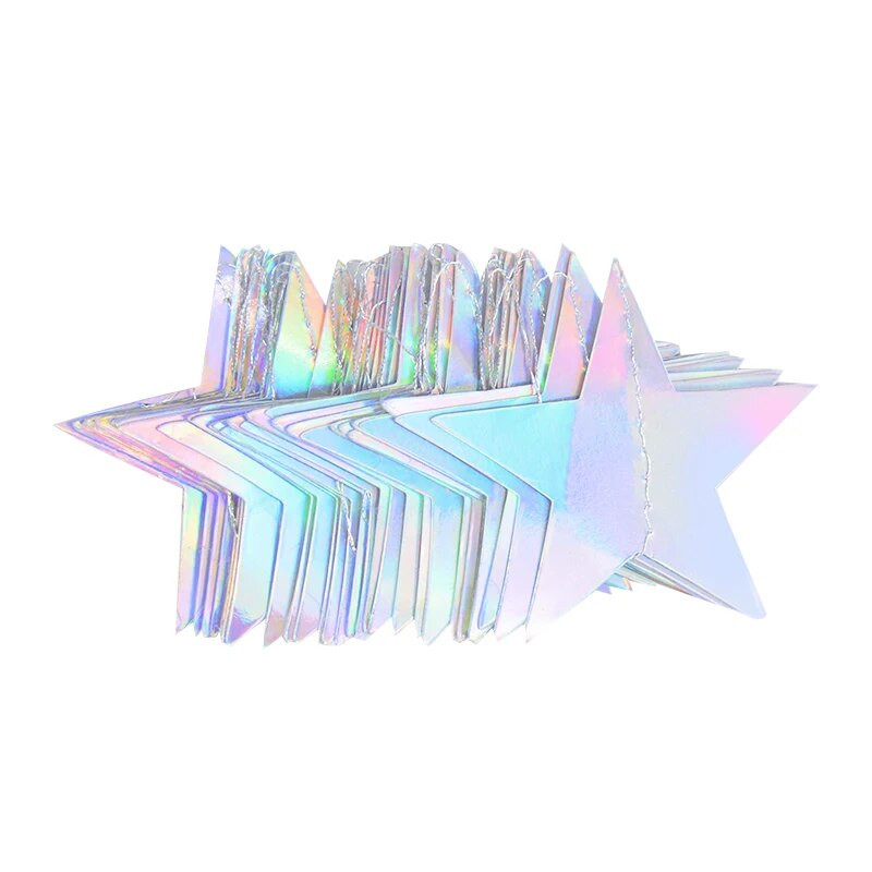 Lazerinis sidabrinis popierinis žvaigždės girliandos reklamjuostė su gimtadieniu dekoracija mergaitei berniukui kūdikių dušas Vestuvės Kalėdų pakabinimas ant sienos