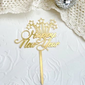 2024 Happy New Year Cake Topper Χρυσό ακρυλικό στολισμό πάρτι Εργαλεία διακόσμησης Χριστουγέννων