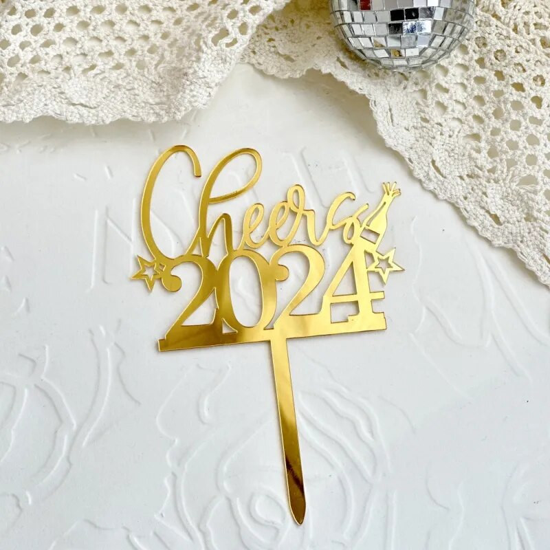 Laimingų Naujųjų metų 2024 m. torto dangtelis Auksinis akrilo dekoravimo vakarėlio reikmenys Kalėdų linksmų Kalėdų dekoravimo įrankiai