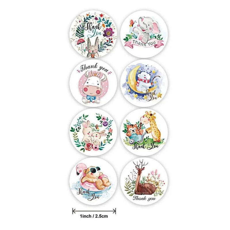 Mieli lipdukai 100-500 vnt. Gyvūnų padėkos lipdukai Triušis dramblys Dovana Dekoras Antspaudų etiketės Vaikų apdovanojimų dienoraščio iškarpų knygelė Kanceliarinės prekės