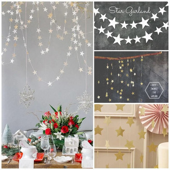4M Φωτεινό χρυσό ασημένιο χαρτί γιρλάντα αστέρι String Πανό Γάμου για πάρτι Διακοσμητικό τοίχου στο σπίτι μπομπονιέρες μωρού