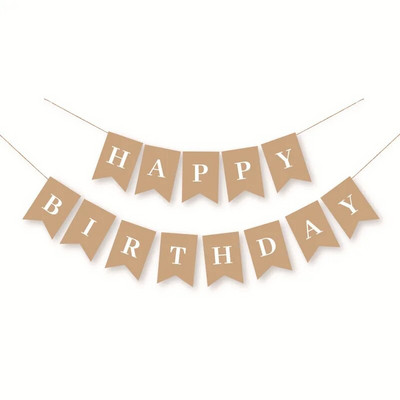 Νέα Χρόνια Πολλά Διακόσμηση Birthday Party Bunting Garland Baby Shower Supplies Kraft Paper Decoration Banner Happy Birthday