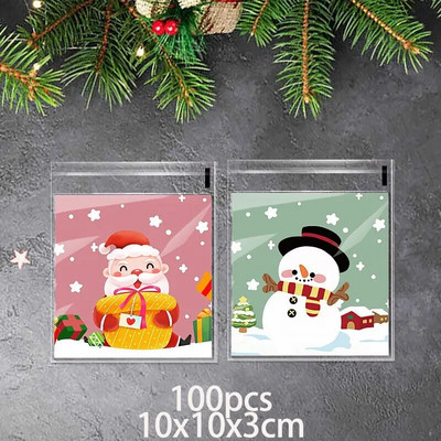 100 vnt Navidad 2023 Kalėdiniai maišeliai Sausainiai Saldainiai Lipni dovanų Užkandžių Pakavimo Maišelis Kalėdų Naujųjų Metų Noel dekoracijos namams