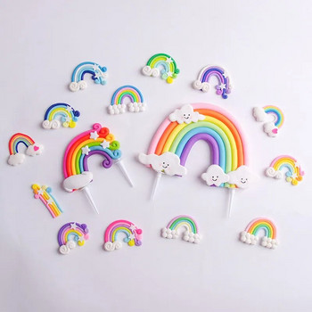 Rainbow Birthday Cake Decoration Сладък анимационен Rainbow Cake Toppers Kids Girls Happy Rainbow Cloud Unicorn Birthday Cupcake Decor