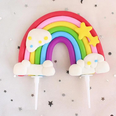 Szivárványos születésnapi torta dekoráció Aranyos rajzfilm szivárványos tortafestékek gyerekeknek lányok boldog szivárványfelhő egyszarvú születésnapi cupcake dekoráció