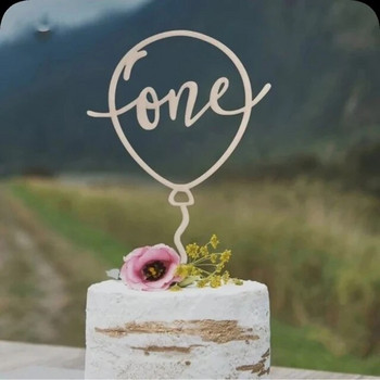 2023 New One Cake Topper Wooden One Baby Cake Topper Акрилен златен топер за дете 1-ви рожден ден Декорации за торта Baby Shower