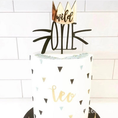 2023 m. Naujas 2023 m. medinis vieno kūdikių torto dangtelis, akrilinis auksinis pyragas, skirtas vaikui 1-ojo gimtadienio vakarėlio tortų dekoravimui.