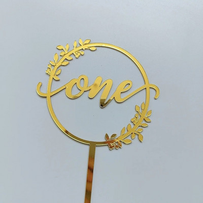 2023 m. Naujas 2023 m. medinis vieno kūdikių torto dangtelis, akrilinis auksinis pyragas, skirtas vaikui 1-ojo gimtadienio vakarėlio tortų dekoravimui.