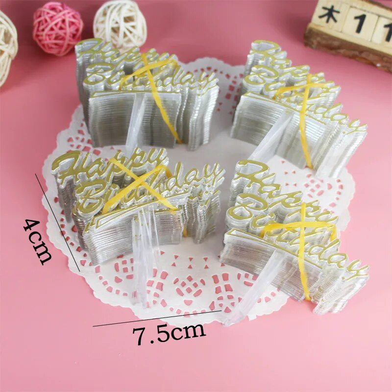 20 vnt. plastikinis Gittler Happy Birthday Cake Topper Bling Dekoratyvinis ženklas Happy Birthday Cake Topper Merginos gimtadienio deserto dekoras