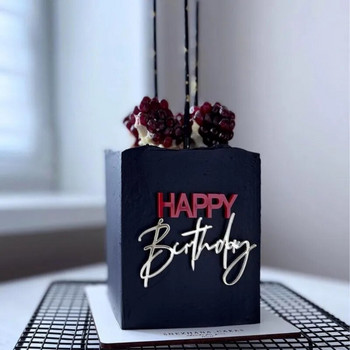 Νέο Κόκκινο Χρυσό Ακρυλικό Πλαϊνό Happy Birthday Cake Topper Χρυσό ακρυλικό Topper για Είδη πάρτι Εργαλεία ψησίματος Διακοσμήσεις τούρτας