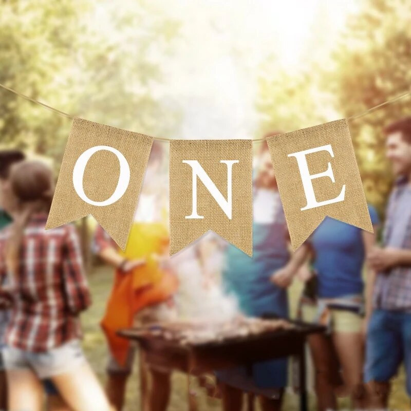 2,5M ONE Lininis kregždyvės vėliava Kūdikių dušas Gimtadienio vakarėliui valgomojo stalas ir kėdės Vėliavos kabantys skraidyklės girliandos dekoravimo reikmenys