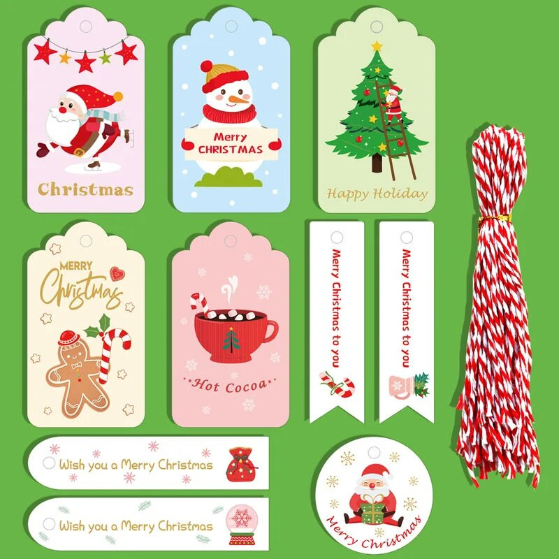 50vnt Dažytos kalėdinės etiketės Kraft popierinis kalėdinis atvirukas vakarėlio dovanų pakavimo etiketė 50 rinkinių