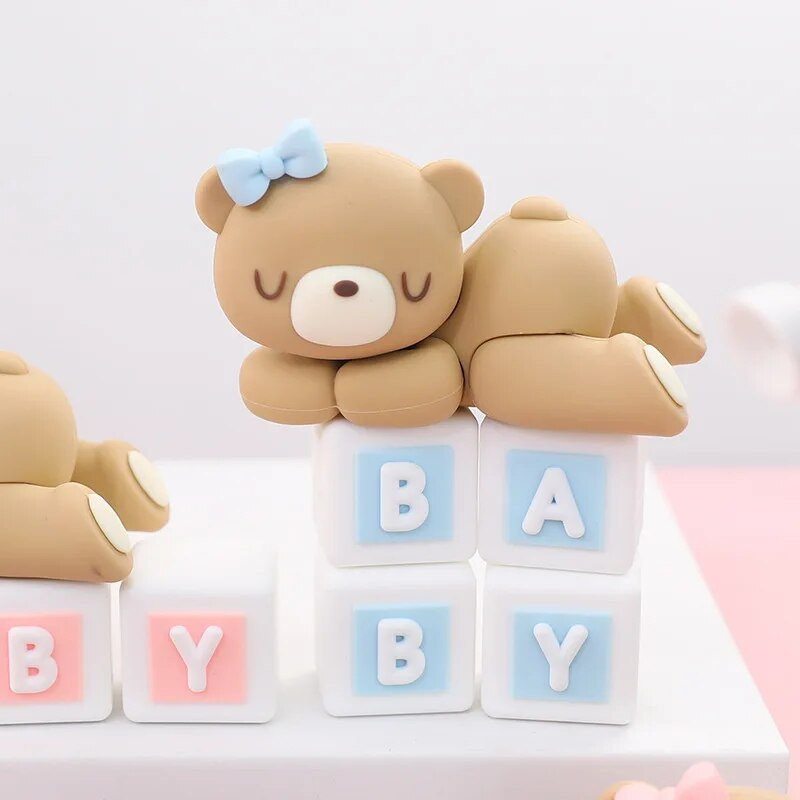 Kūdikio gimtadienio torto apmušalas Mėlynas rožinis meškiukas Statulėlė Lėlės Torto papuošimai Berniukai Mergaitei Vaikai Pirmojo gimtadienio vakarėlio torto viršelio įdėklas