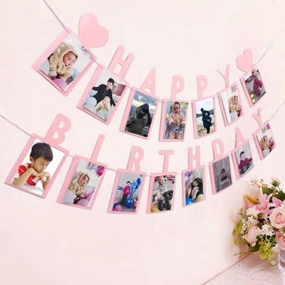 12 mėnesių nuotraukų rėmelių reklamjuostė Su gimtadieniu Papuošimas Pirmajam berniukui Mergaičių vakarėliui Popierius Girliandas Kūdikiui Mano 1-ųjų vienerių metų kopūstų reikmenys