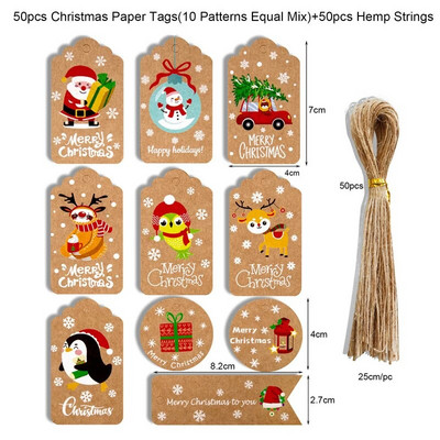 50 vnt. Linksmų Kalėdų kraftpopieriaus etiketės Dovanų pakuotės papuošimas Kalėdų eglutės pakabinimo etiketė 2023 Navidad Naujųjų metų vaikų dovanų kortelė