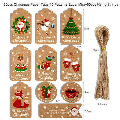 50 vnt. Linksmų Kalėdų kraftpopieriaus etiketės Dovanų pakuotės papuošimas Kalėdų eglutės pakabinimo etiketė 2023 Navidad Naujųjų metų vaikų dovanų kortelė