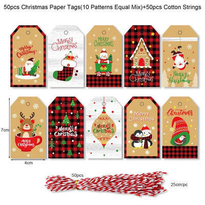 50 vnt. Linksmų Kalėdų kraftpopieriaus etiketės Dovanų pakuotės papuošimas Kalėdų eglutės pakabinimo etiketė 2023 Navidad Naujųjų metų vaikų dovanų kortelė