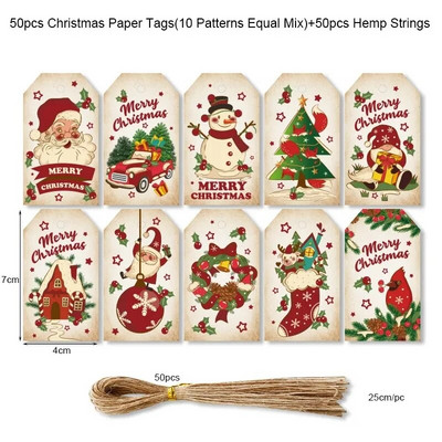50 vnt. Linksmų Kalėdų kraftpopieriaus etiketės Dovanų pakuotės papuošimas Kalėdų eglutės pakabinimo etiketė 2023 Navidad Naujųjų metų vaikų dovanų kortelė