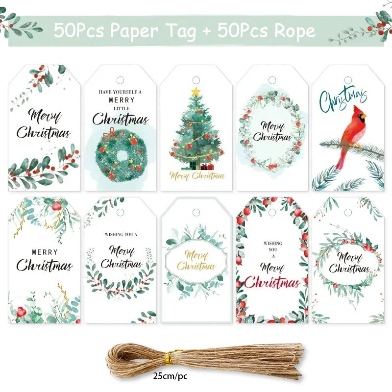 50 vnt. Linksmų Kalėdų kraftpopieriaus etiketės Dovanų pakuotės papuošimas Kalėdų eglutės pakabinimo etiketė 2023 Navidad Naujųjų metų vaikų dovanų kortelė