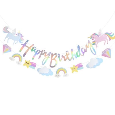 1 set de decorațiuni pentru ziua de naștere cu unicorn Banner de la mulți ani de inicorn Rechizite pentru petreceri cu unicorn pentru fete Decorații pentru petrecerea de aniversare